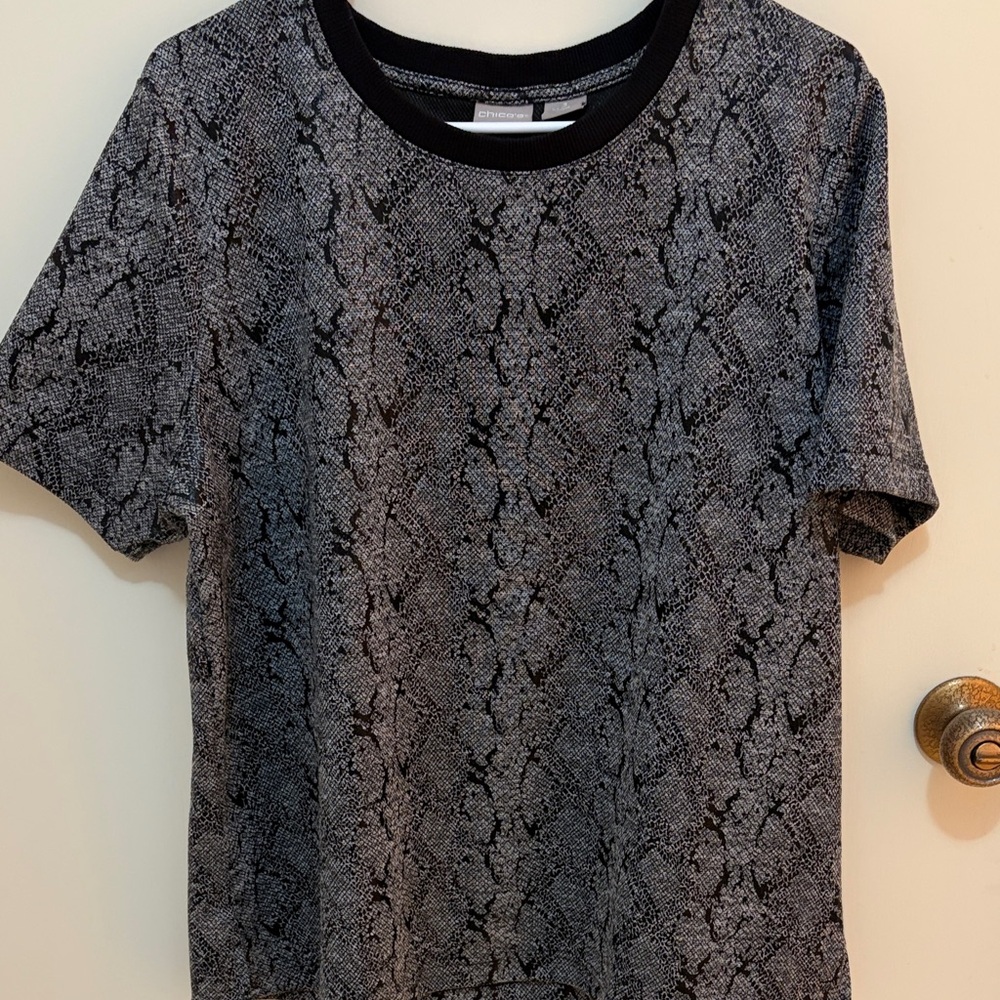 Chico's Black and Gray Snake Print Top